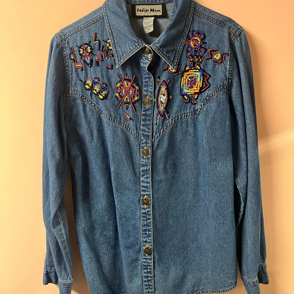 Ladies Embroidered Denim Shirt - Blue - Picture 2 of 8